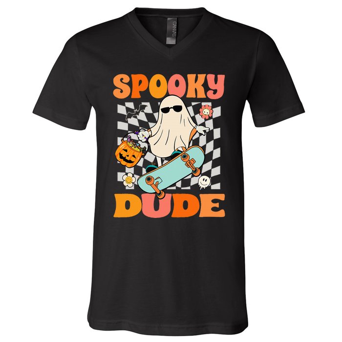 Skateboard Boo Spooky Jack O Lantern Halloween Costumes V-Neck T-Shirt