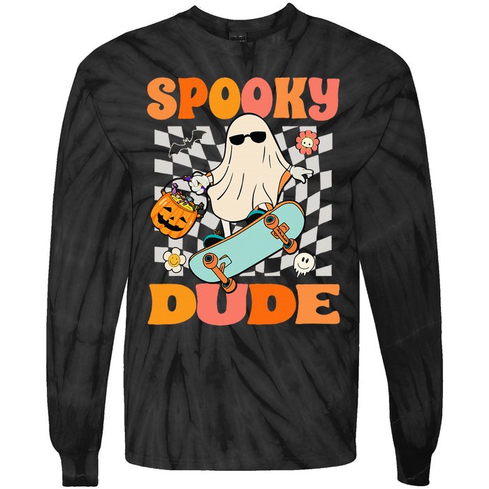 Skateboard Boo Spooky Jack O Lantern Halloween Costumes Tie-Dye Long Sleeve Shirt