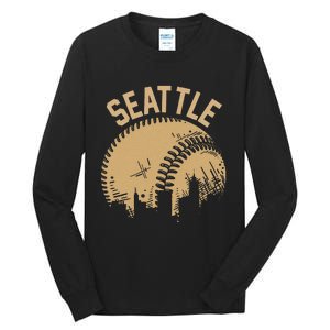 Seattle Baseball Skyline Washington Player Coach Fan Tall Long Sleeve T-Shirt