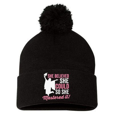 She Believed She Could So She Mastered It Graduation Pom Pom 12in Knit Beanie