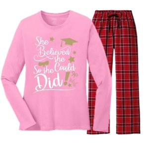 She Believed She Could So She Did Graduation Ladies Gift Women's Long Sleeve Flannel Pajama Set 