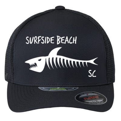 Surfside Beach Sc South Carolina Shark Skeleton White Flexfit Unipanel Trucker Cap