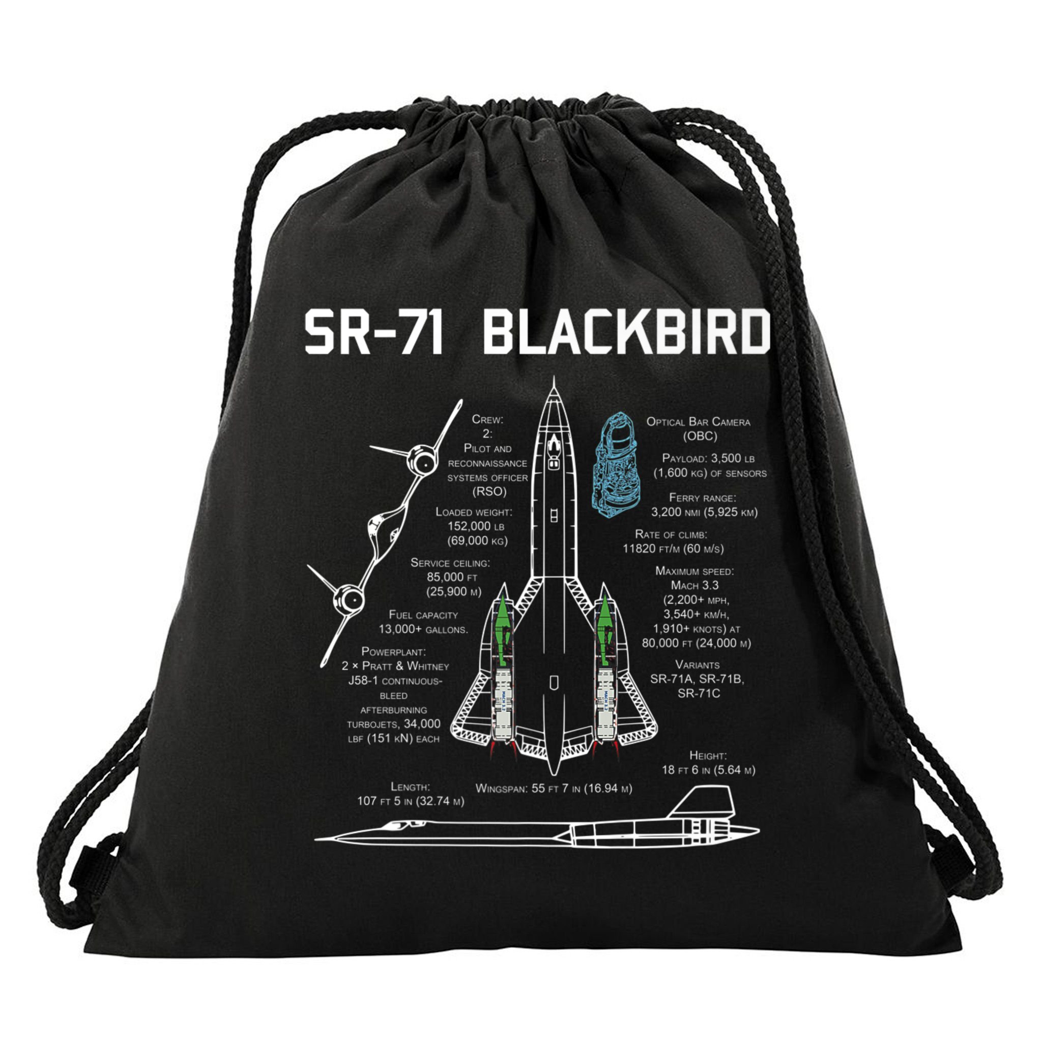 SR71 Blackbird SpecsSR71 Blackbird Premium Drawstring Bag
