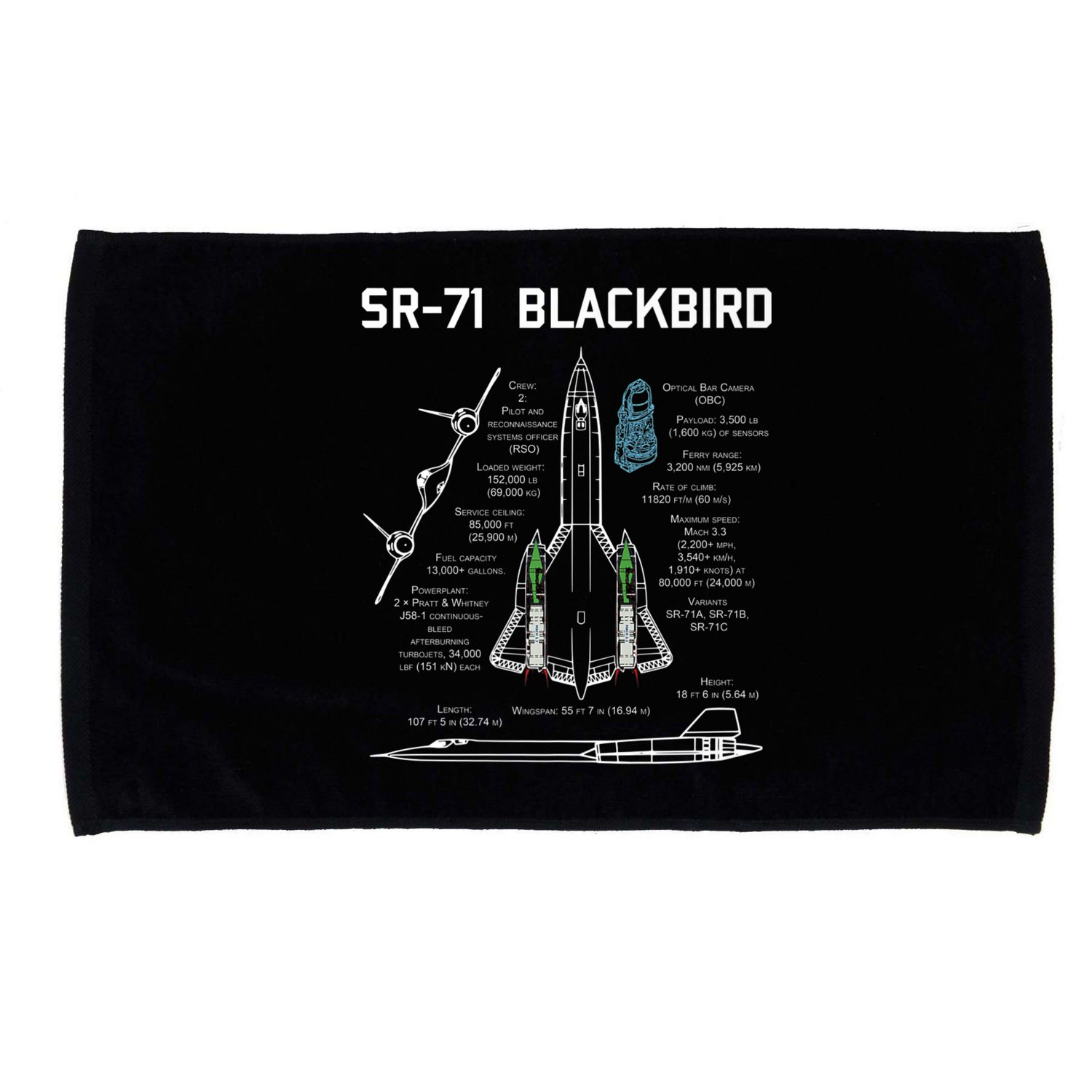 SR71 Blackbird SpecsSR71 Blackbird Premium Microfiber Hand Towel