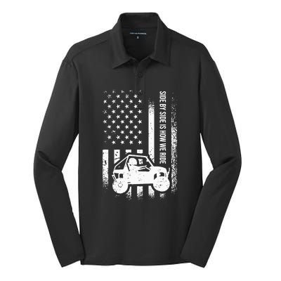 Side By Side Is How We Ride American Flag UTV SideBySide Silk Touch Performance Long Sleeve Polo