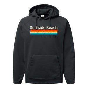 Surfside Beach Sc South Carolina Retro Design Performance Fleece Hoodie