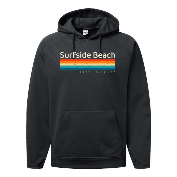 Surfside Beach Sc South Carolina Retro Design Performance Fleece Hoodie