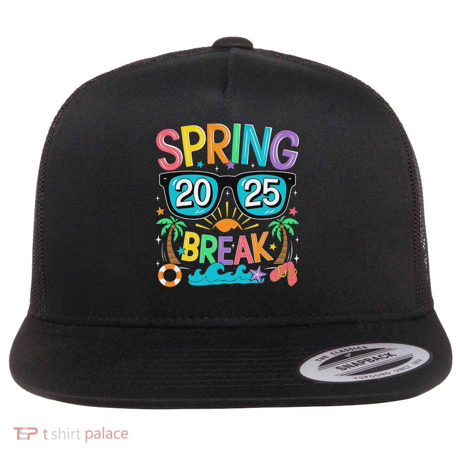 Spring Break Squad 2025 Florida Cool Sunglasses Flat Bill Trucker Hat