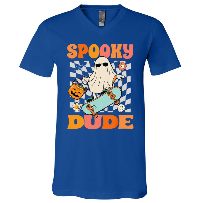 Skateboard Boo Spooky Jack O Lantern Halloween Costumes V-Neck T-Shirt