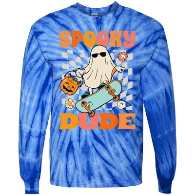 Skateboard Boo Spooky Jack O Lantern Halloween Costumes Tie-Dye Long Sleeve Shirt