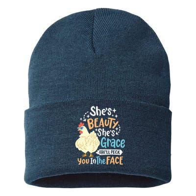 Shes Beauty Shes Grace Farmer Chicken Lover Sustainable Knit Beanie