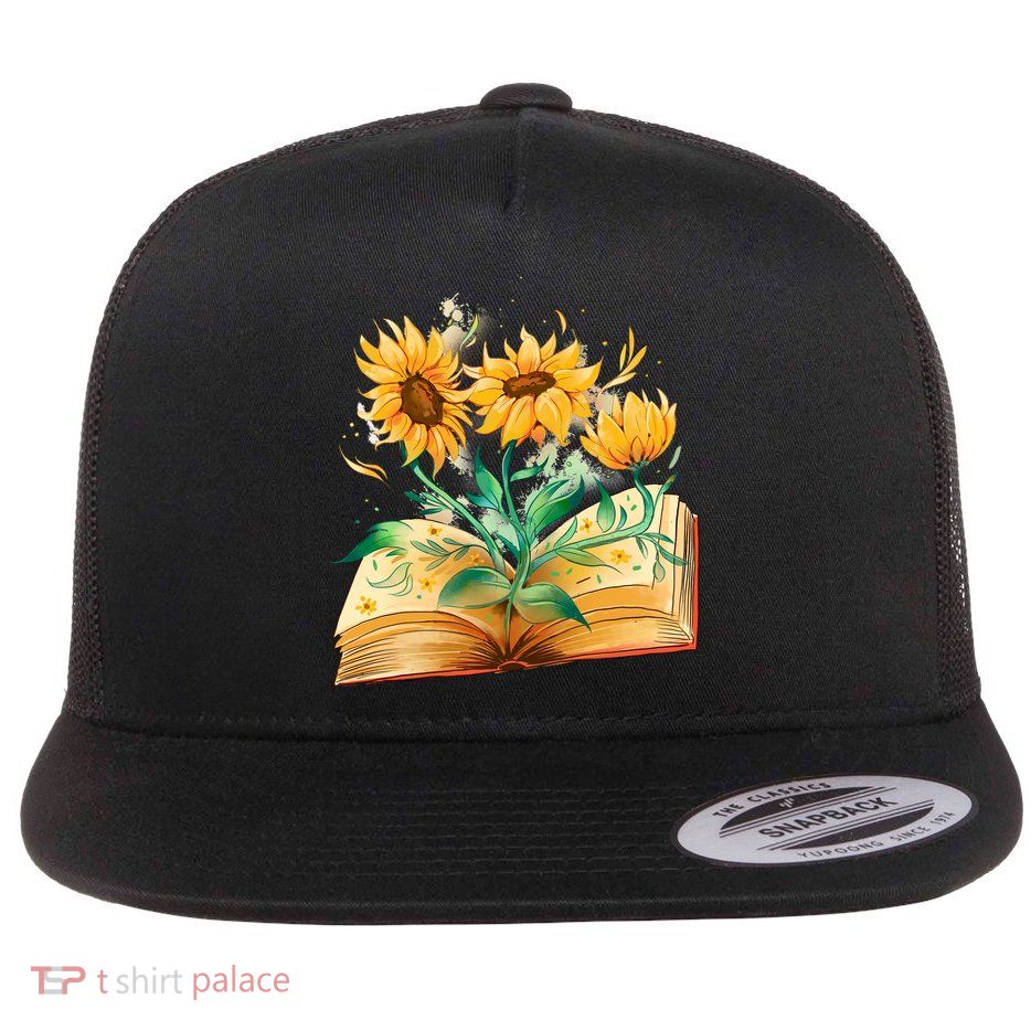 Sunflower Book Flat Bill Trucker Hat