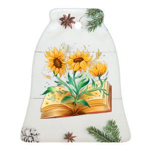 Sunflower Book Ceramic Bell Ornament