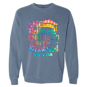 She Believed She Could So She Mastered It Tie Dye Graduation Gift Garment-Dyed Sweatshirt