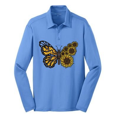 Sunflower Butterfly Silk Touch Performance Long Sleeve Polo