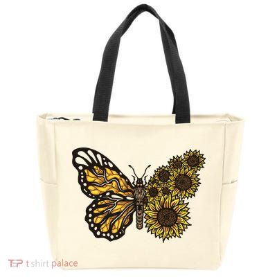 Sunflower Butterfly Zip Tote Bag