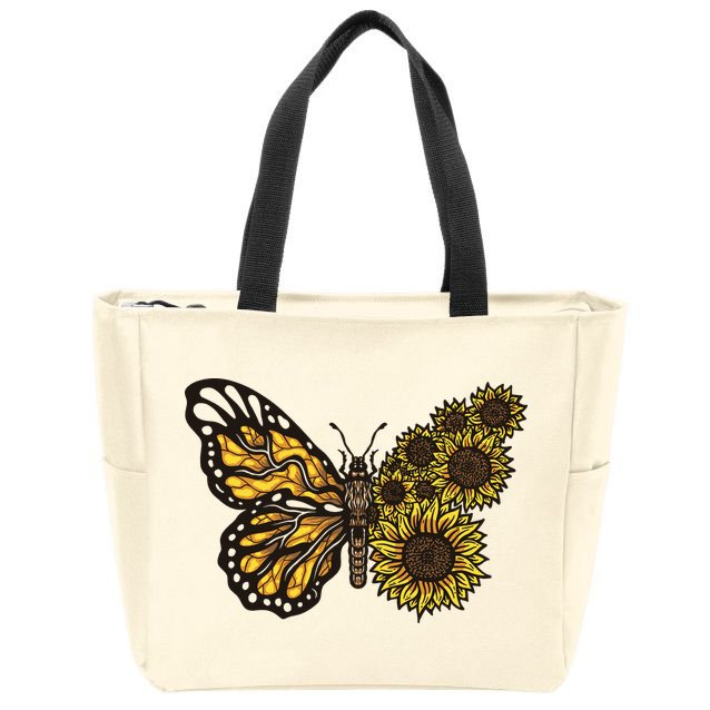 Sunflower Butterfly Zip Tote Bag