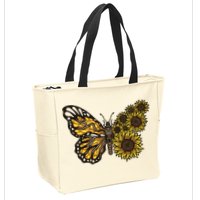 Sunflower Butterfly Zip Tote Bag