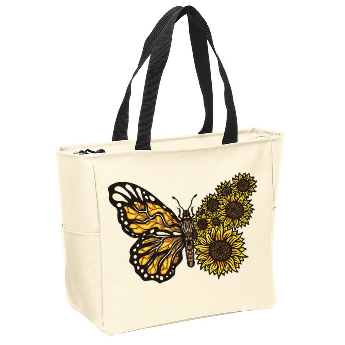 Sunflower Butterfly Zip Tote Bag