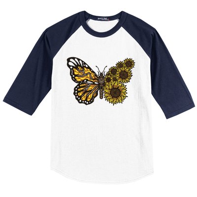 Sunflower Butterfly Baseball Sleeve Shirt