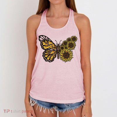 Sunflower Butterfly Women's Knotted Racerback Tank