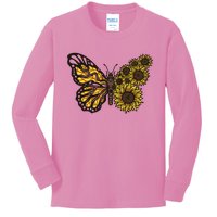 Sunflower Butterfly Kids Long Sleeve Shirt