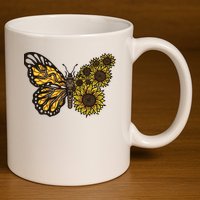 Sunflower Butterfly 11oz C Handle Ceramic Mug