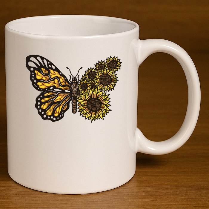 Sunflower Butterfly 11oz C Handle Ceramic Mug