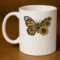 Sunflower Butterfly 11oz C Handle Ceramic Mug