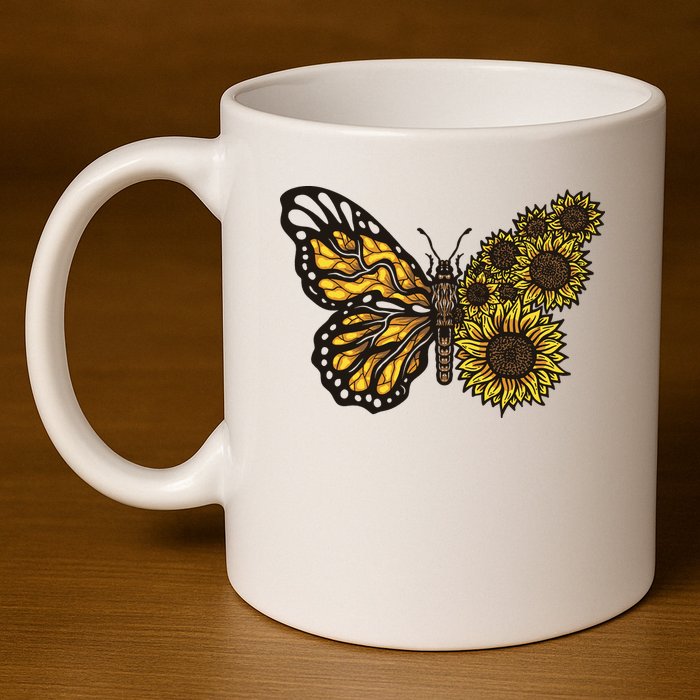 Sunflower Butterfly 11oz C Handle Ceramic Mug
