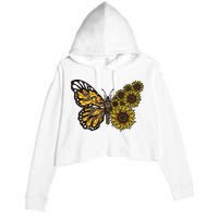 Sunflower Butterfly Crop Fleece Hoodie