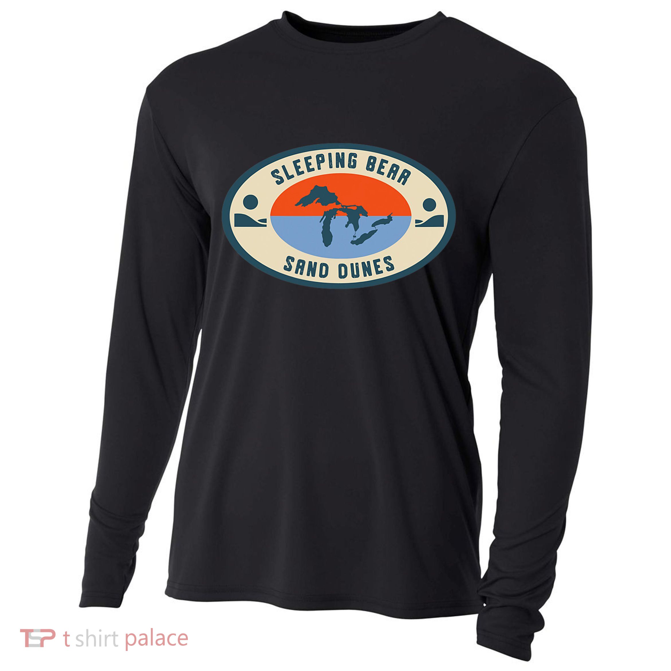 Sleeping Bear Sand Dunes Michigan Michigander Great Lakes Cooling Performance Long Sleeve Crew
