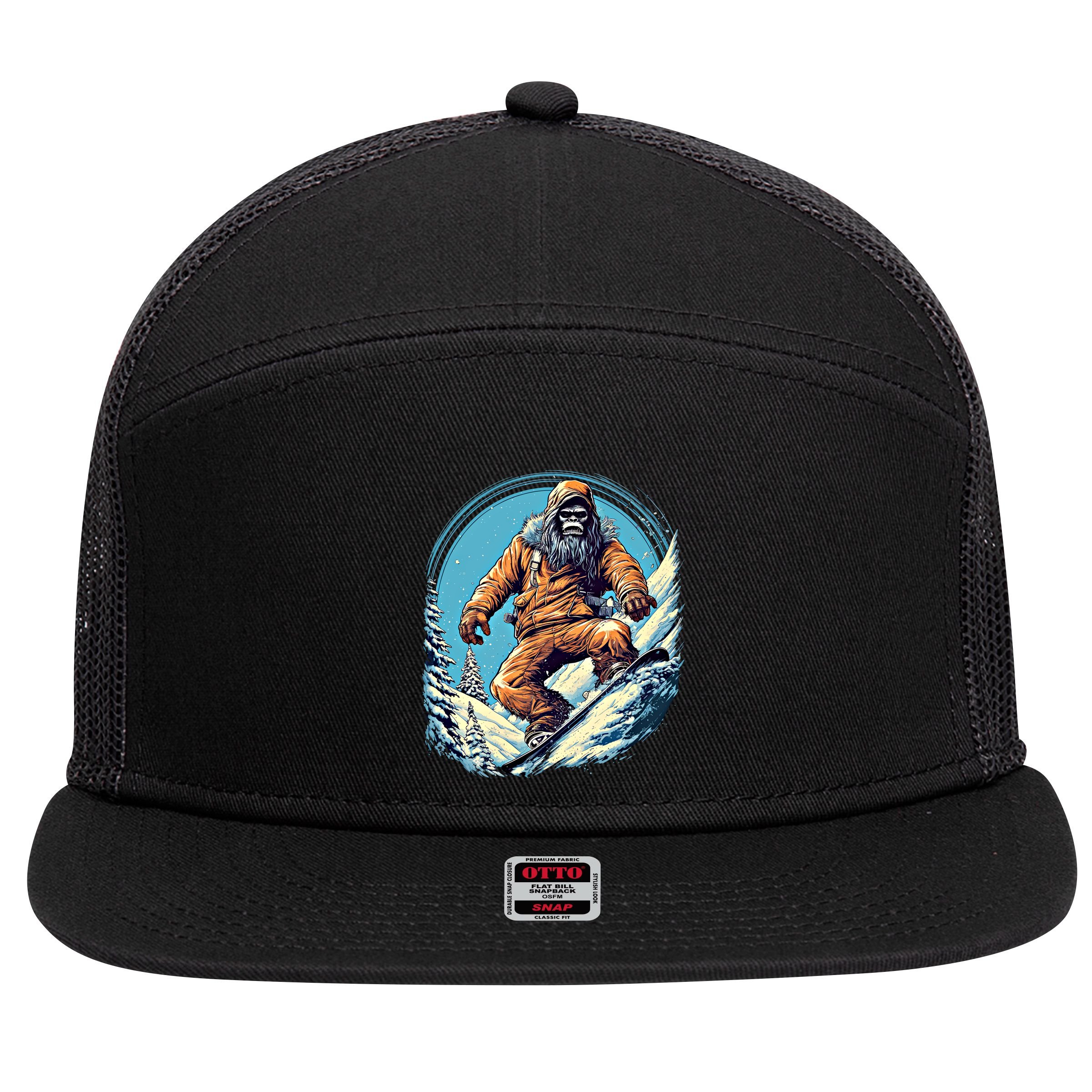 Skateboarding Bigfoot Sasquatch On Skateboard Skater Gift 7 Panel Mesh Trucker Snapback Hat
