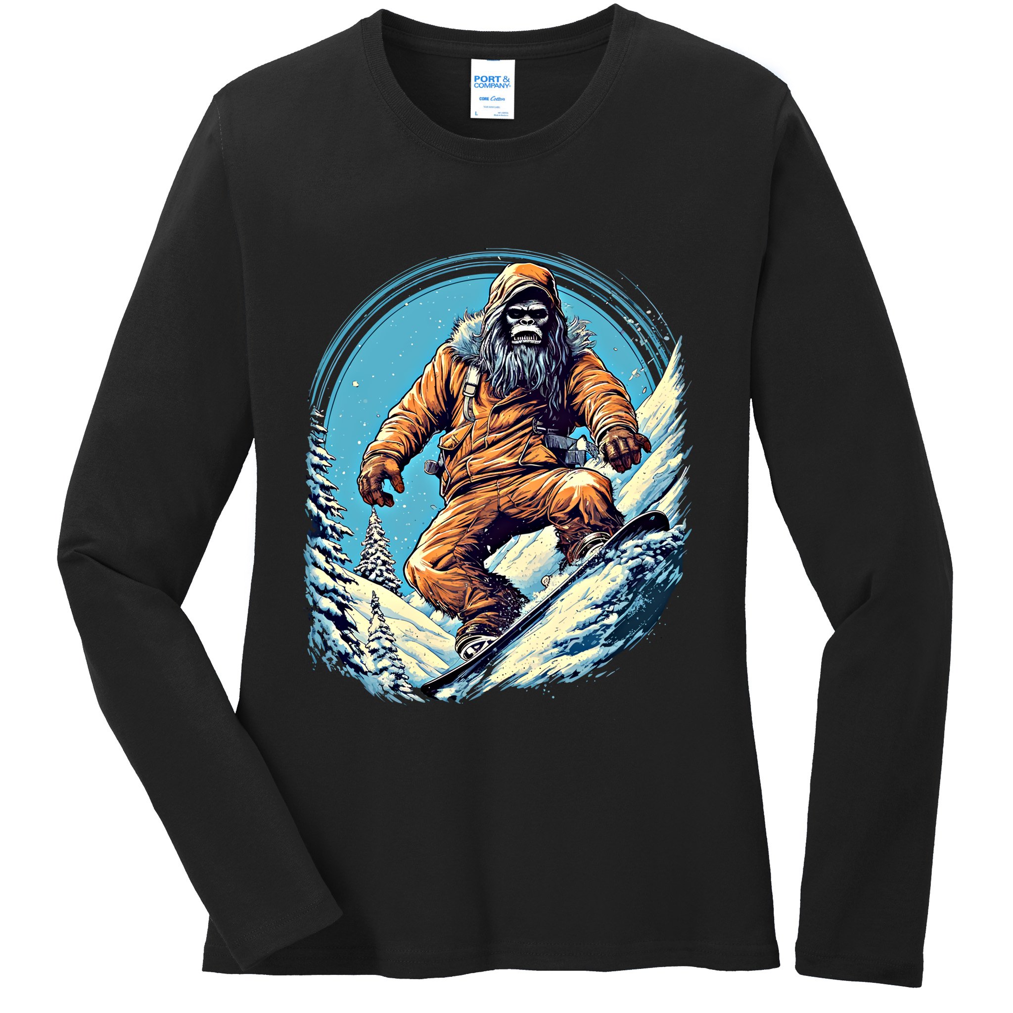 Skateboarding Bigfoot Sasquatch On Skateboard Skater Gift Ladies Long Sleeve Shirt