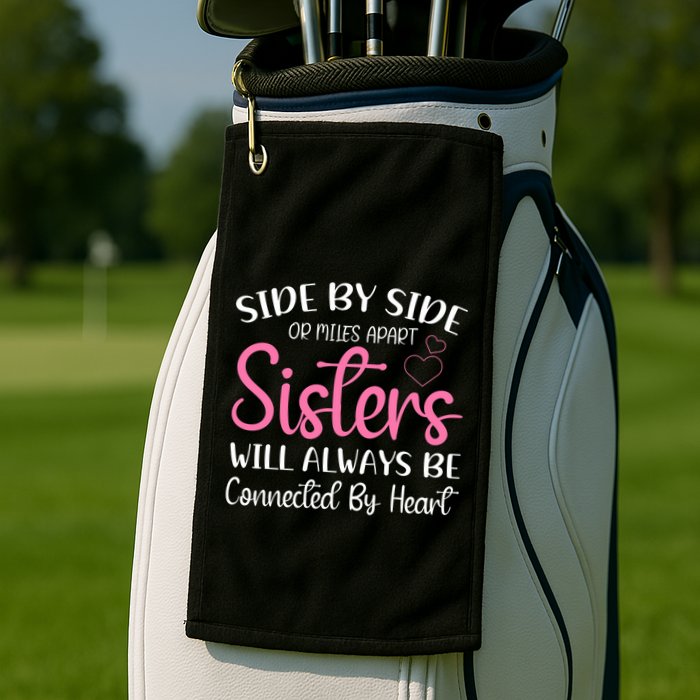 Side By Side Or Miles Apart Sisters Will Always Be Connected Gift Golf Towel
