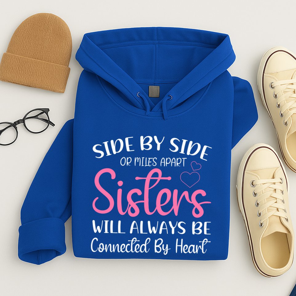 Side By Side Or Miles Apart Sisters Will Always Be Connected Gift Hoodie