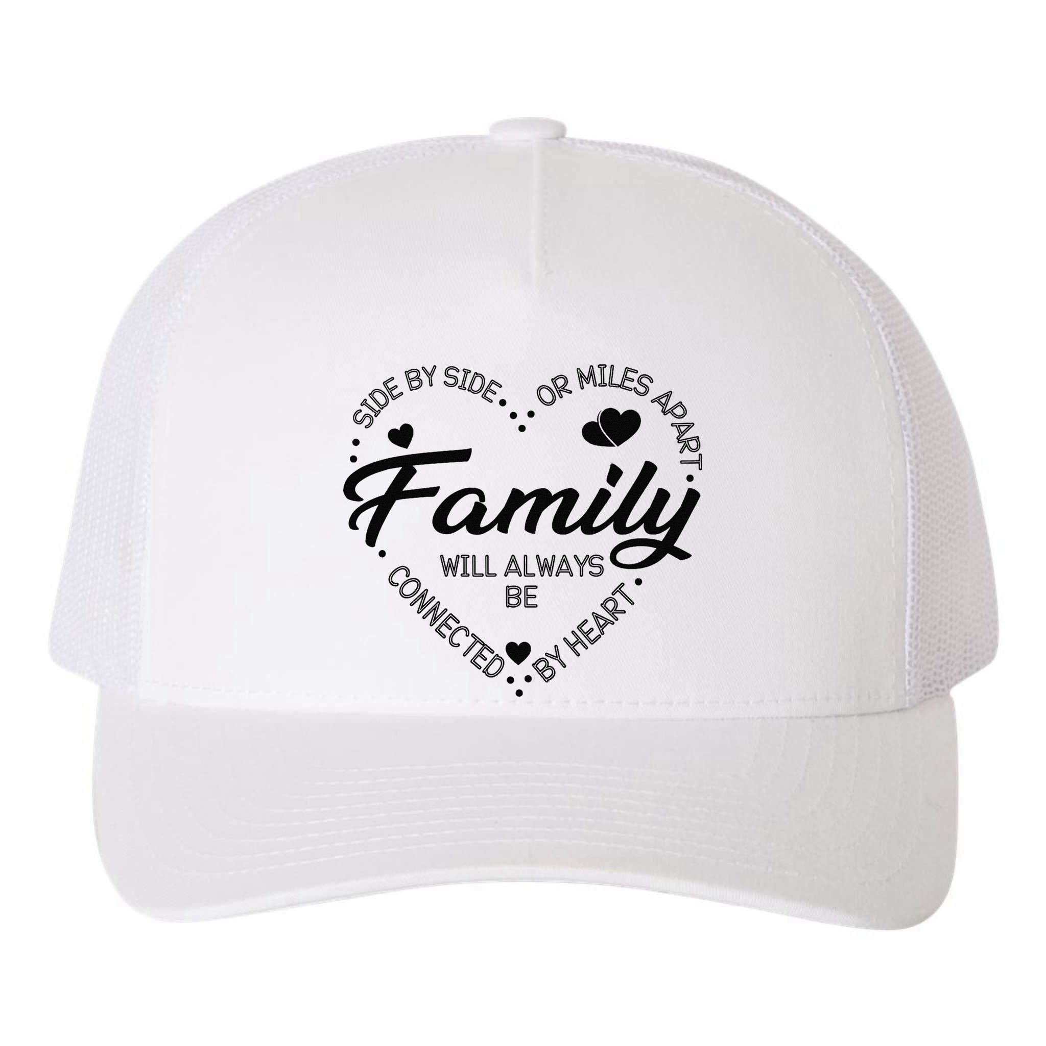 Side by Side or Miles Apart Family Heart Family Yupoong Adult 5-Panel Trucker Hat