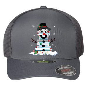 Snowman Book Stack Librarian Book Lover Christmas Flexfit Unipanel Trucker Cap