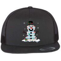 Snowman Book Stack Librarian Book Lover Christmas Flat Bill Trucker Hat