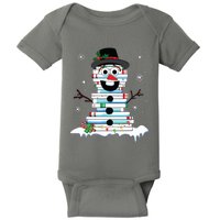 Snowman Book Stack Librarian Book Lover Christmas Baby Bodysuit