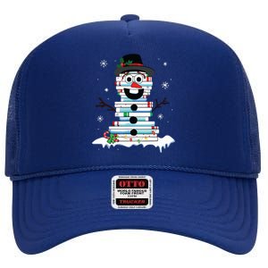 Snowman Book Stack Librarian Book Lover Christmas High Crown Mesh Back Trucker Hat