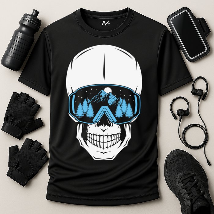 Ski Boarding Skull Cooling Performance Crew T-Shirt