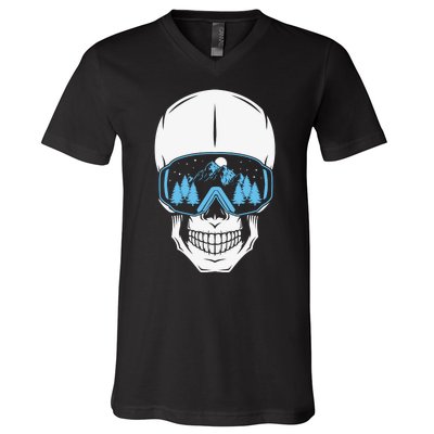 Ski Boarding Skull V-Neck T-Shirt