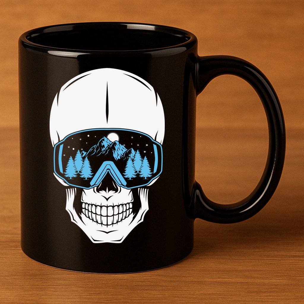 Ski Boarding Skull 11oz C Handle Ceramic Mug
