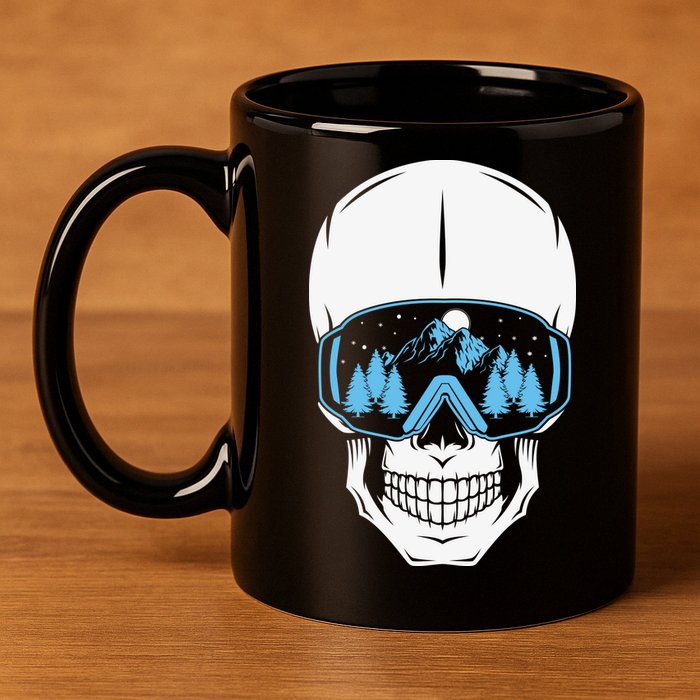 Ski Boarding Skull 11oz C Handle Ceramic Mug