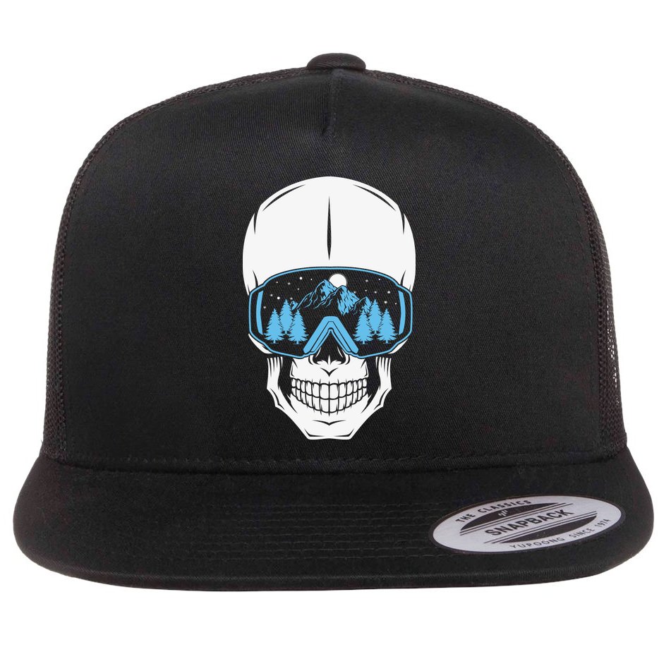 Ski Boarding Skull Flat Bill Trucker Hat