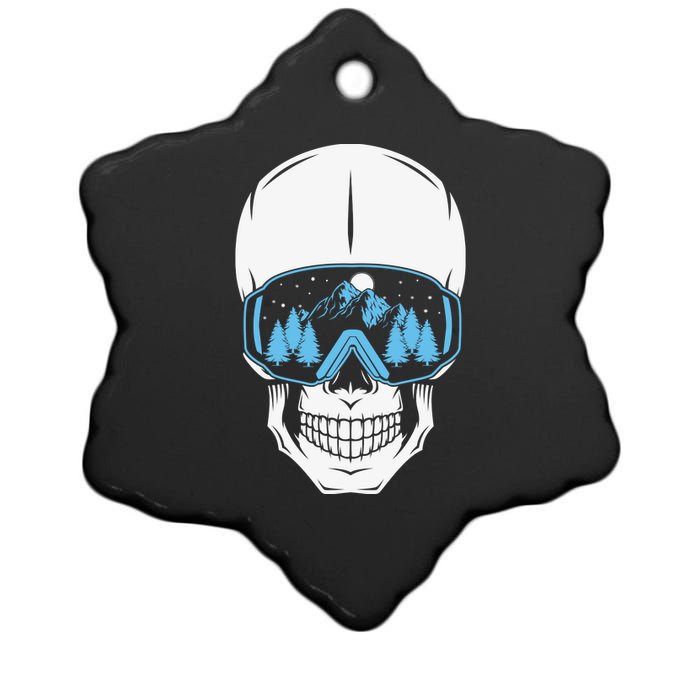 Ski Boarding Skull Ceramic Star Ornament