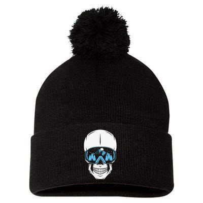 Ski Boarding Skull Pom Pom 12in Knit Beanie