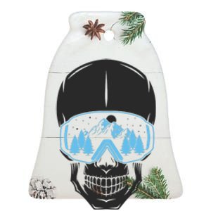 Ski Boarding Skull Ceramic Bell Ornament