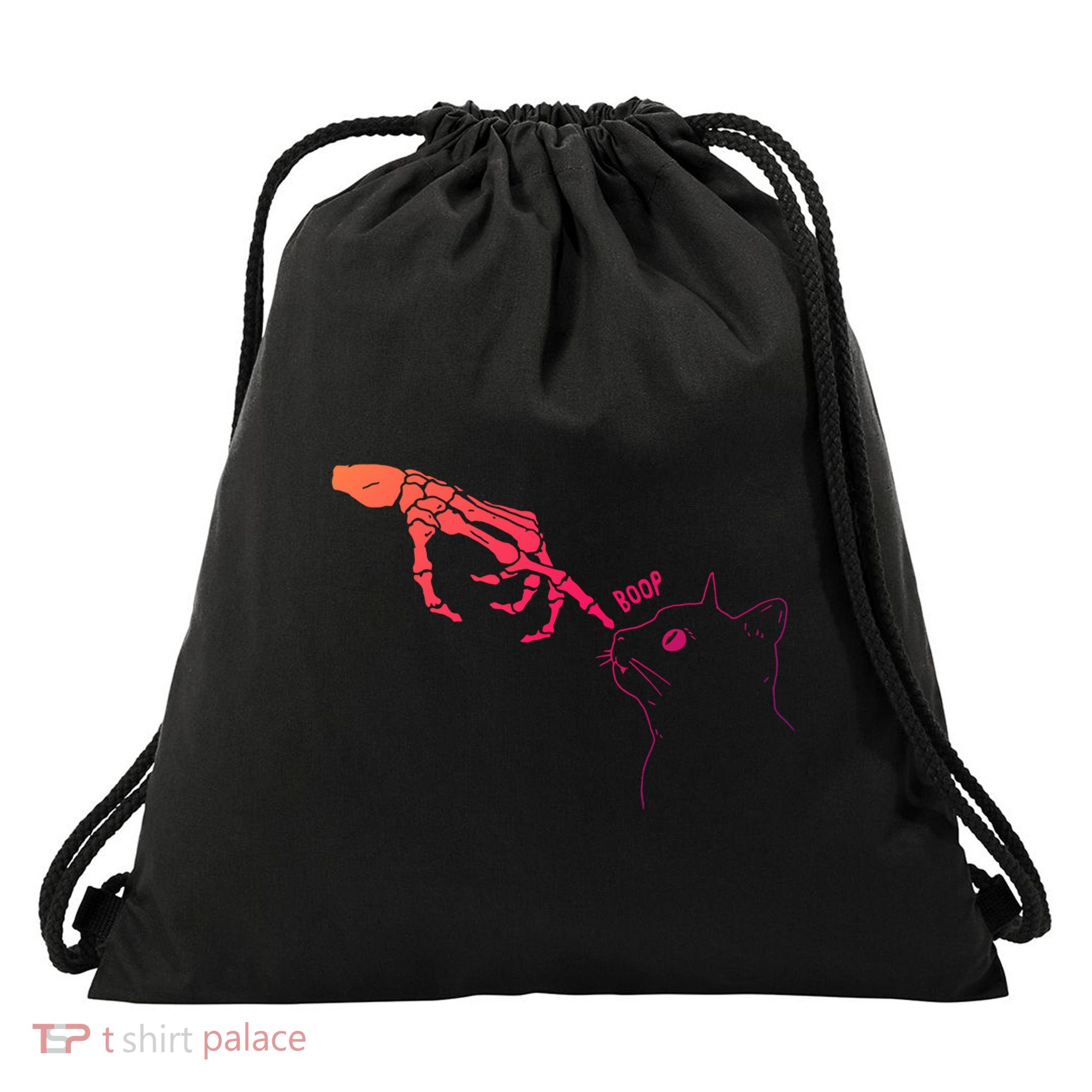 Spooky Boop Skeleton Hand Touch Nose Cat Halloween Costume Gift Drawstring Bag